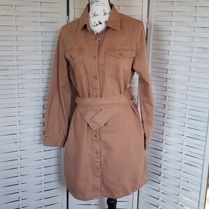 Habitual tan button down long sleeve shirt dress with belt size M